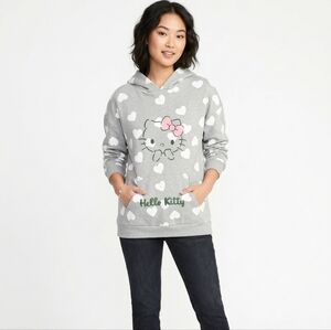 Sanrio Hello Kitty Gray Hoodie with White Hearts and Pink Bow